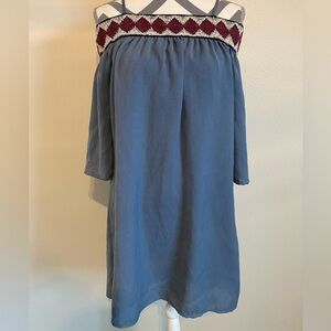 Women’s Maurices Off the Shoulder Smocked Blue Boho Knit Western‎ Dress Medium